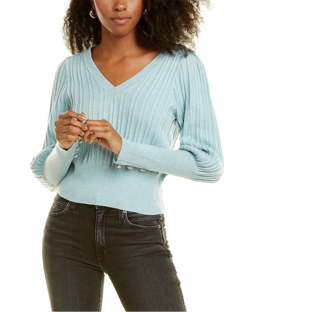 Truth by Republic Textured Wool Blend Aqua Ribbed Knit Long Sleeve Sweater Small